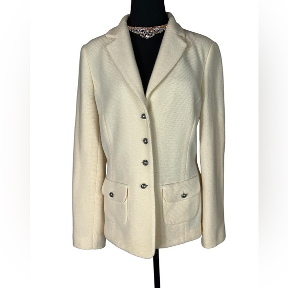 Talbots Coat Women’s Size M Beige Italian 100% Wool Button Long Sleeves - Picture 1 of 9